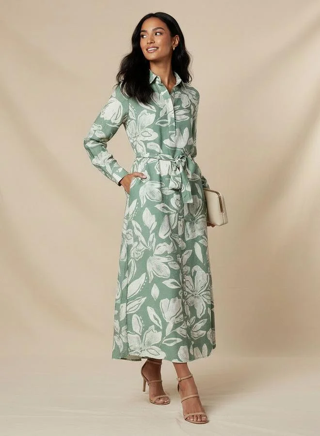 Splash FAV Midi Viscose Shirt Dress with Floral Print